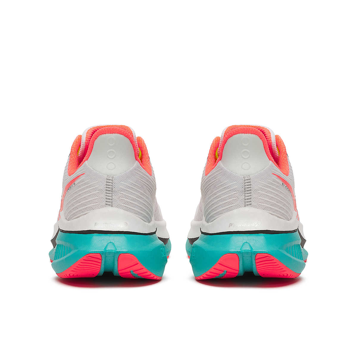 Endorphin Speed 5 - Men by Saucony in white, coral, and teal with nylon plate and PWRRUN PB cushioning for road running speed and performance
