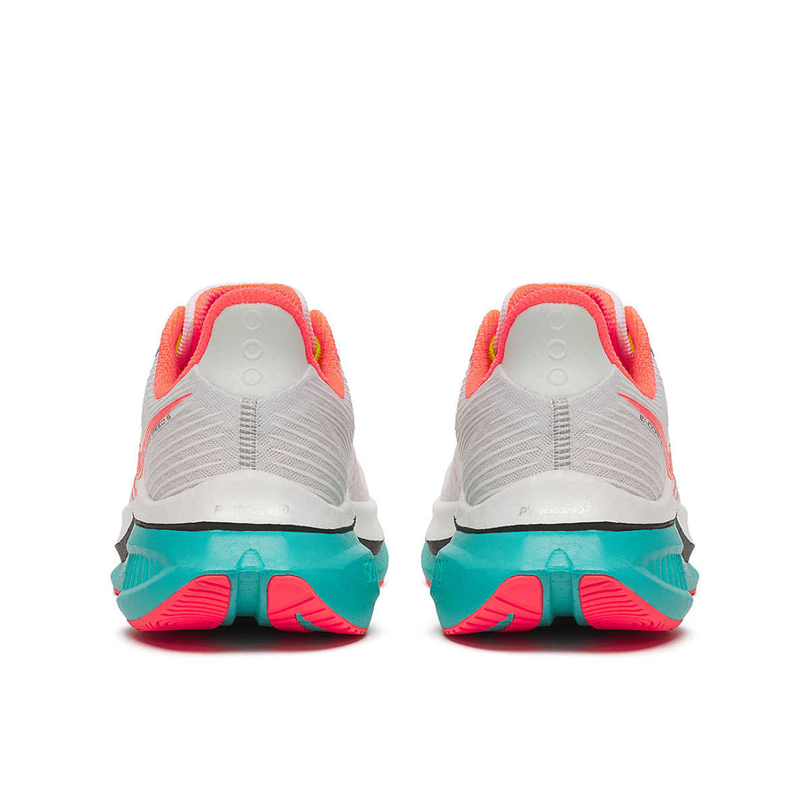 Endorphin Speed 5 - Men by Saucony in white, coral, and teal with nylon plate and PWRRUN PB cushioning for road running speed and performance