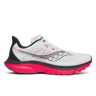 Kinvara 16 - Men by Saucony in white, black, and pink with PWRRUN cushioning, lightweight road running shoe for an energized ride