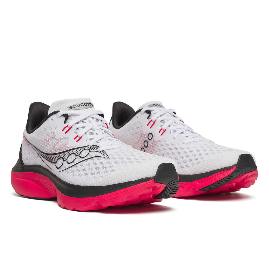 Kinvara 16 - Men by Saucony in white, black, and red with PWRRUN cushioning for lightweight, smooth road running and everyday training