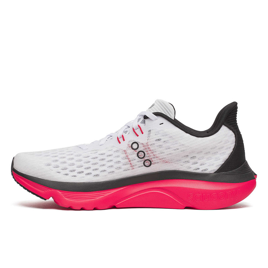 Kinvara 16 - Men by Saucony in white and red with PWRRUN cushioning, lightweight road running shoe for smooth and energized rides