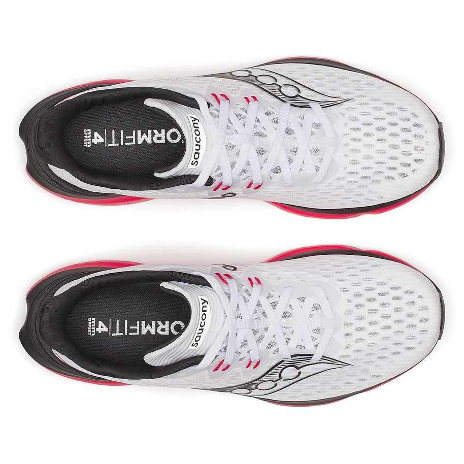 Kinvara 16 - Men by Saucony in white and black with red accents, lightweight road running shoe with PWRRUN cushioning for energized rides