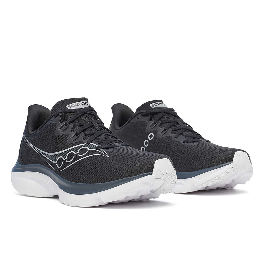 Kinvara 16 - Men by Saucony in black and white, lightweight road running shoe with PWRRUN cushioning for a smooth, energized ride