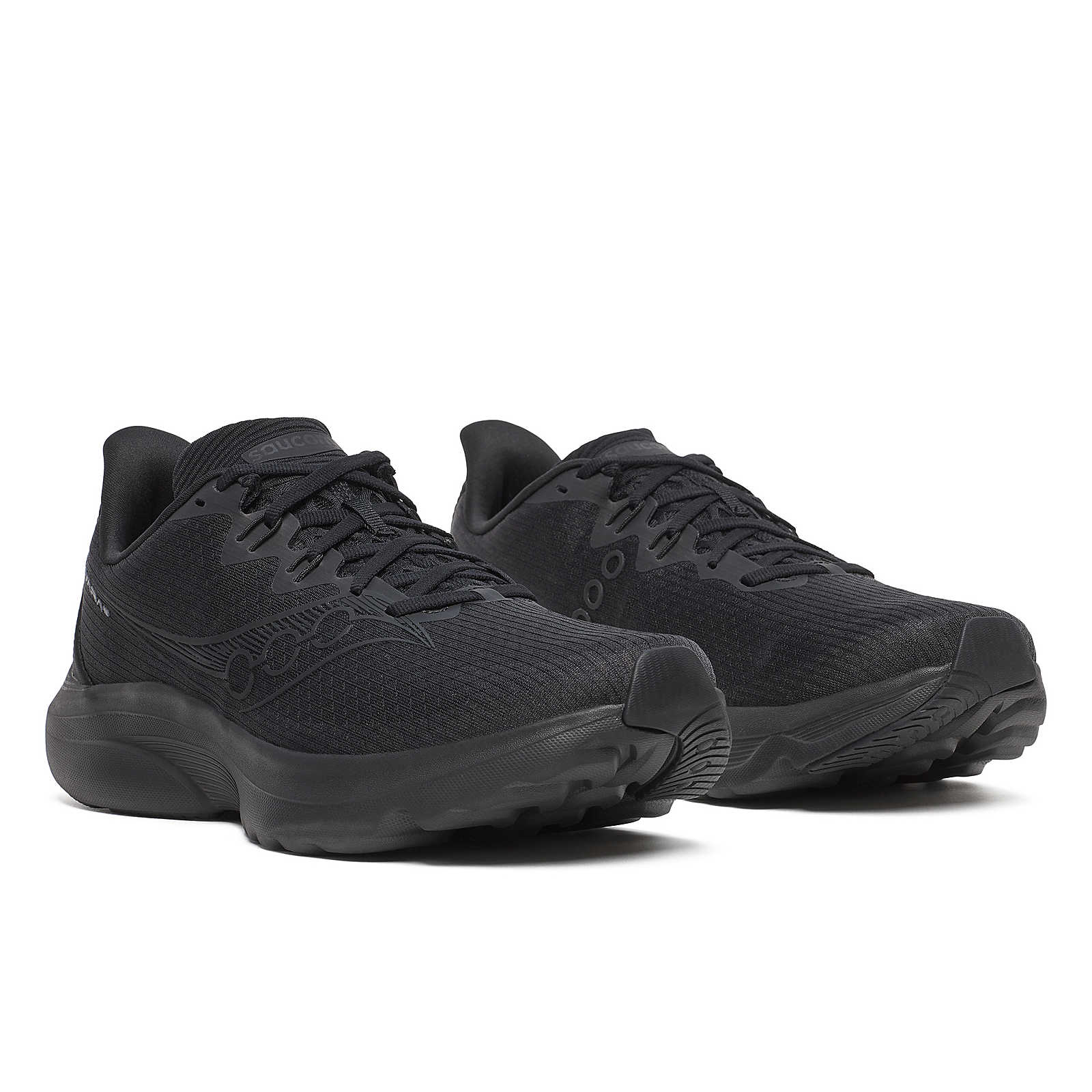 Kinvara 16 - Men by Saucony in all black, lightweight road running trainer with PWRRUN cushioning for smooth, energized rides