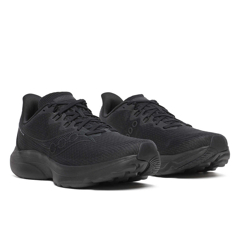 Kinvara 16 - Men by Saucony in all black, lightweight road running trainer with PWRRUN cushioning for smooth, energized rides