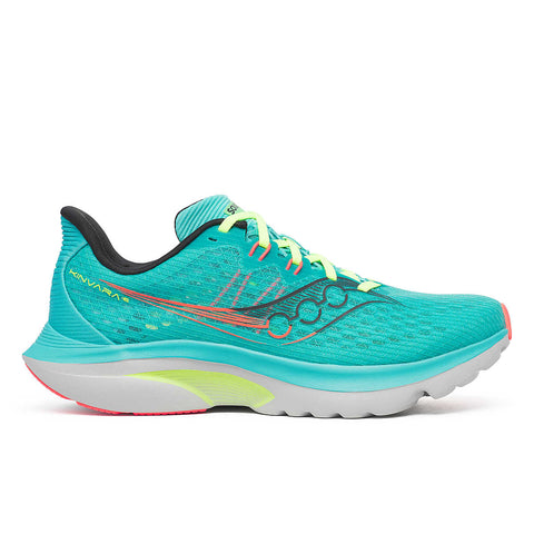 Kinvara 16 - Men by Saucony in teal and neon green, lightweight road trainer with PWRRUN cushioning for smooth, energized running performance
