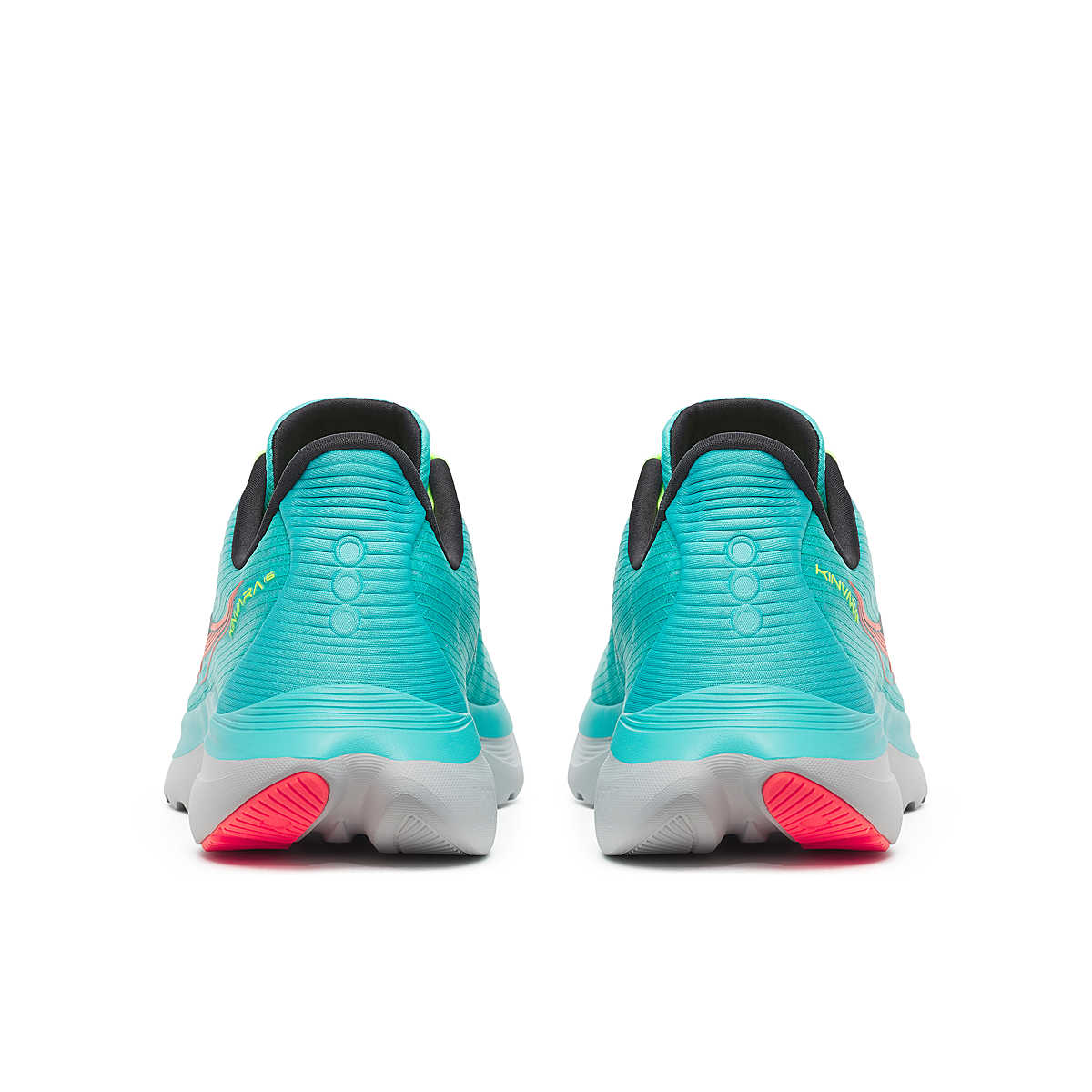 Kinvara 16 - Men by Saucony in turquoise with pink and white details, lightweight road running shoe with PWRRUN cushioning for smooth ride
