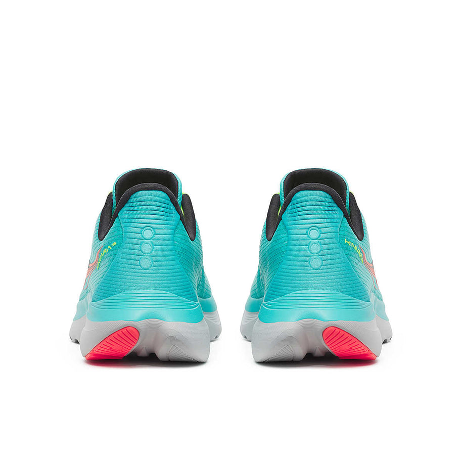 Kinvara 16 - Men by Saucony in turquoise with pink and white details, lightweight road running shoe with PWRRUN cushioning for smooth ride