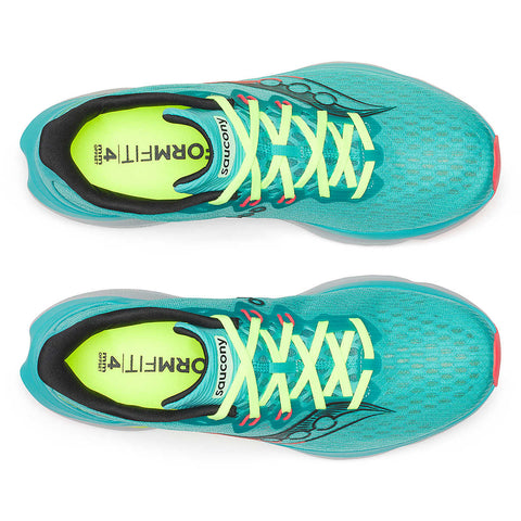 Kinvara 16 - Men by Saucony in turquoise with yellow laces, lightweight road running shoe with upgraded PWRRUN cushioning for smooth ride