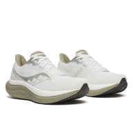Triumph 23 - Men by Saucony in white and olive, responsive cushioned running shoes with PWRRUN PB midsole for long-distance road running