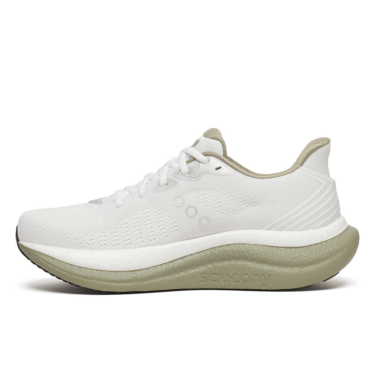 Triumph 23 - Men by Saucony in white and beige with PWRRUN PB cushioning, lightweight road running shoe designed for longer runs and comfort