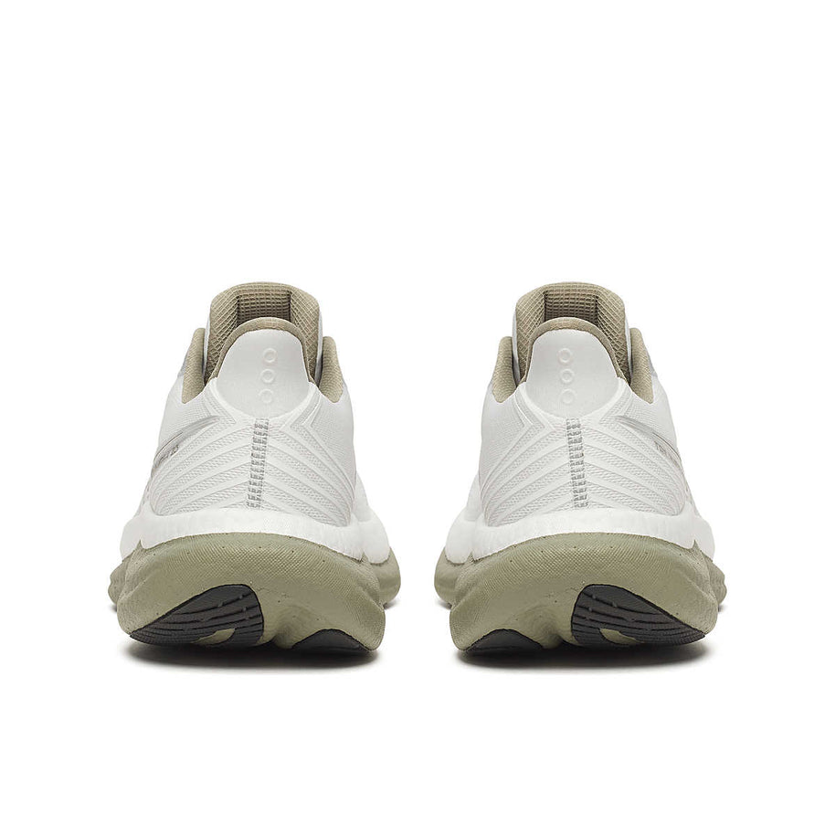Triumph 23 - Men by Saucony in white and beige with PWRRUN PB cushioning, lightweight road running shoe for long-distance runs