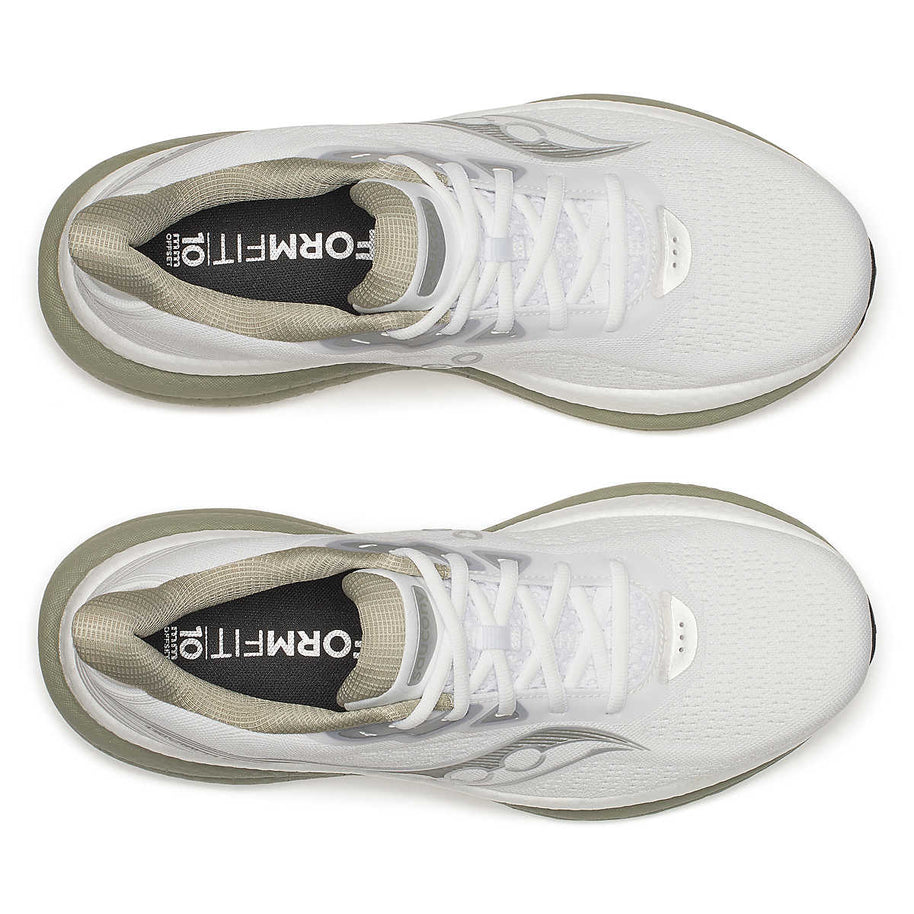 Triumph 23 - Men by Saucony in white and grey, lightweight road running shoes with PWRRUN PB cushioning for long-distance comfort