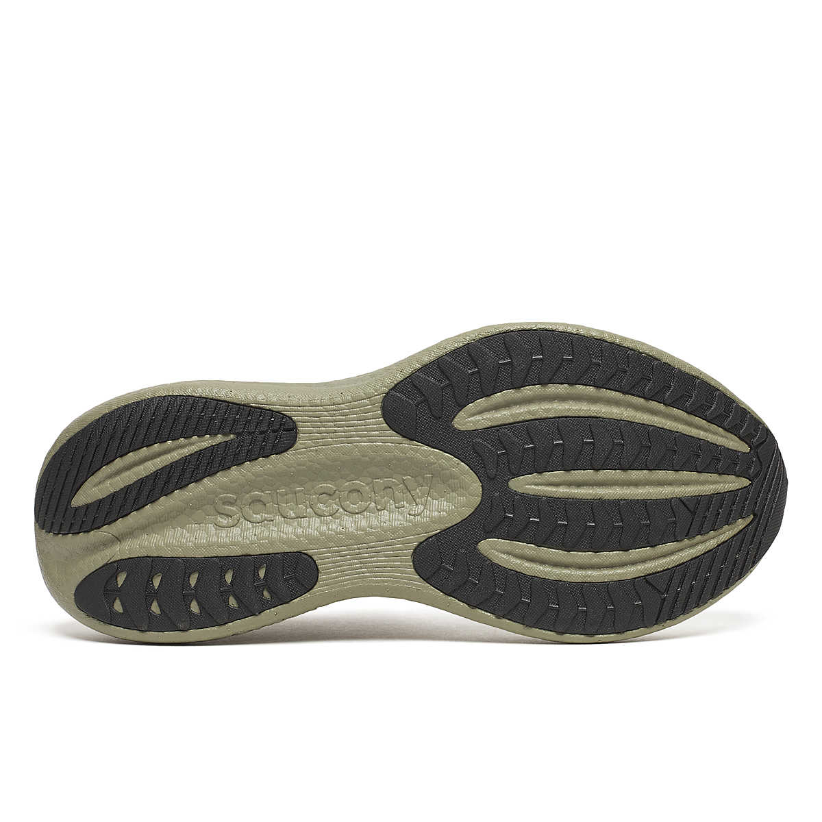 Triumph 23 - Men by Saucony in olive green and black with cushioned PWRRUN PB midsole designed for long road running in the USA