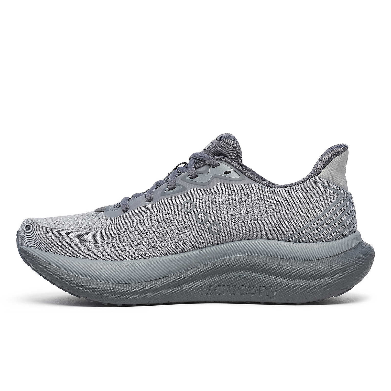 Triumph 23 - Men by Saucony in grey, lightweight road running shoe with cushioned PWRRUN PB midsole for longer runs and responsive ride