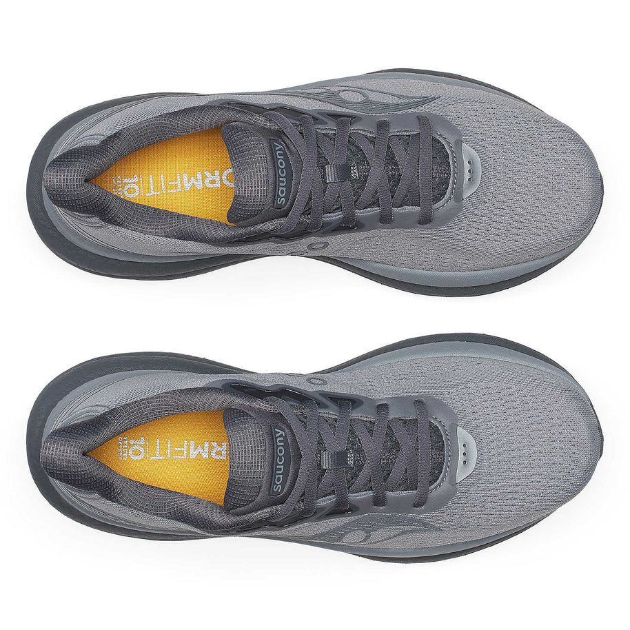 Triumph 23 - Men by Saucony in grey with black accents, lightweight running shoe with PWRRUN PB cushioning for long-distance road running