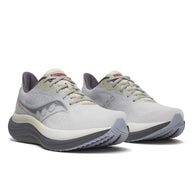 Triumph 23 - Men by Saucony in light grey and black, cushioned PWRRUN PB midsole, lightweight running shoes for long distance road running.