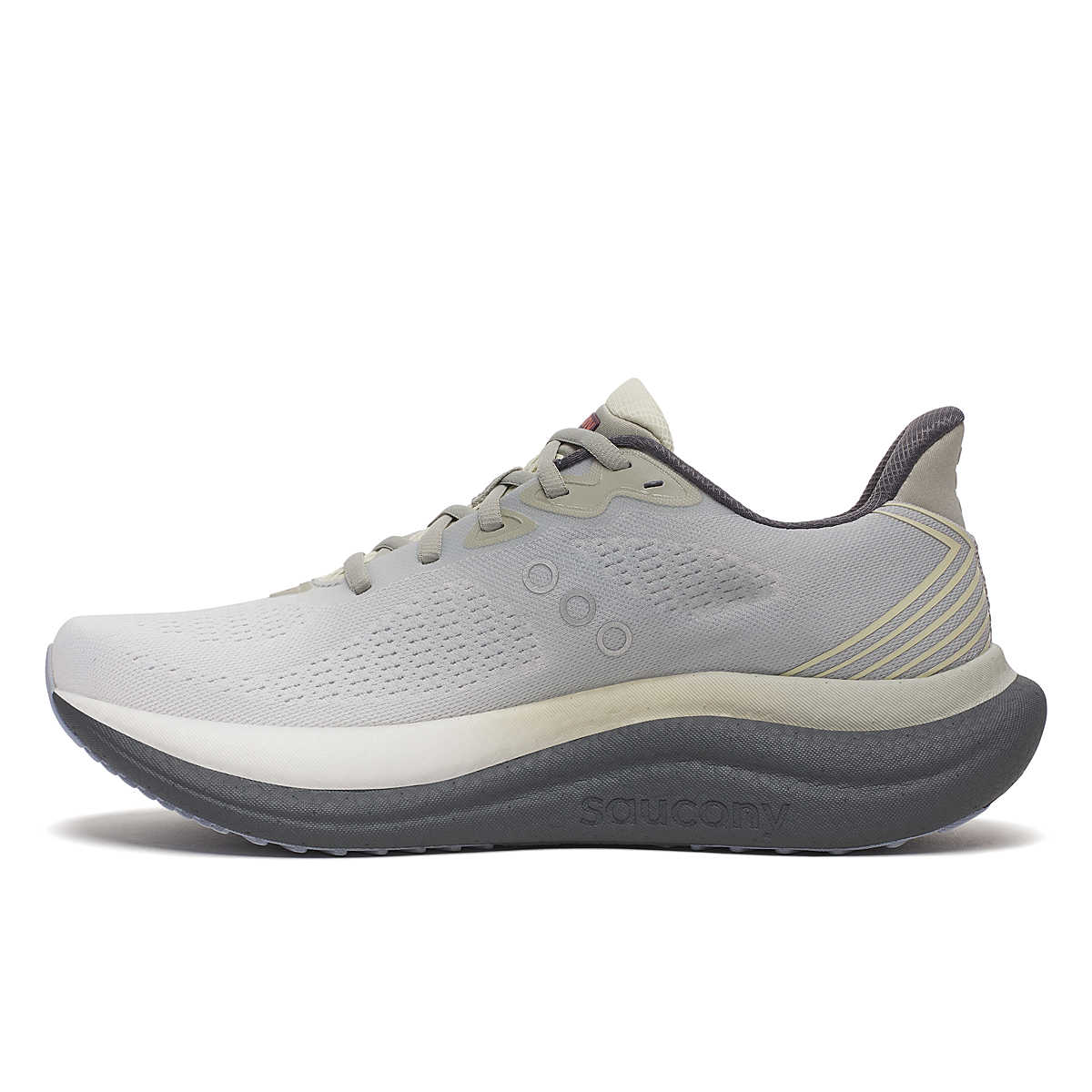 Triumph 23 - Men by Saucony in grey and black with PWRRUN PB cushioning, lightweight road running shoe for longer runs and responsive ride