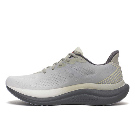 Triumph 23 - Men by Saucony in grey and black with PWRRUN PB cushioning, lightweight road running shoe for longer runs and responsive ride