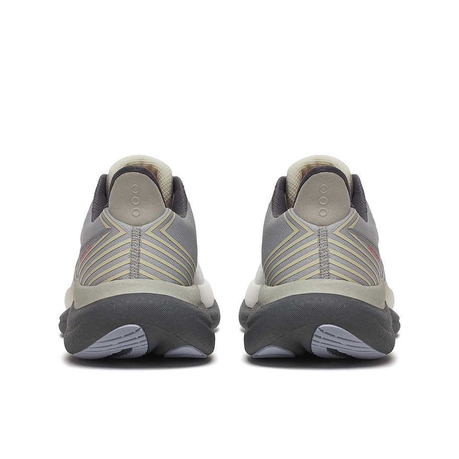 Triumph 23 - Men by Saucony in grey and beige with PWRRUN PB cushioning, lightweight road running shoes for long distance runs