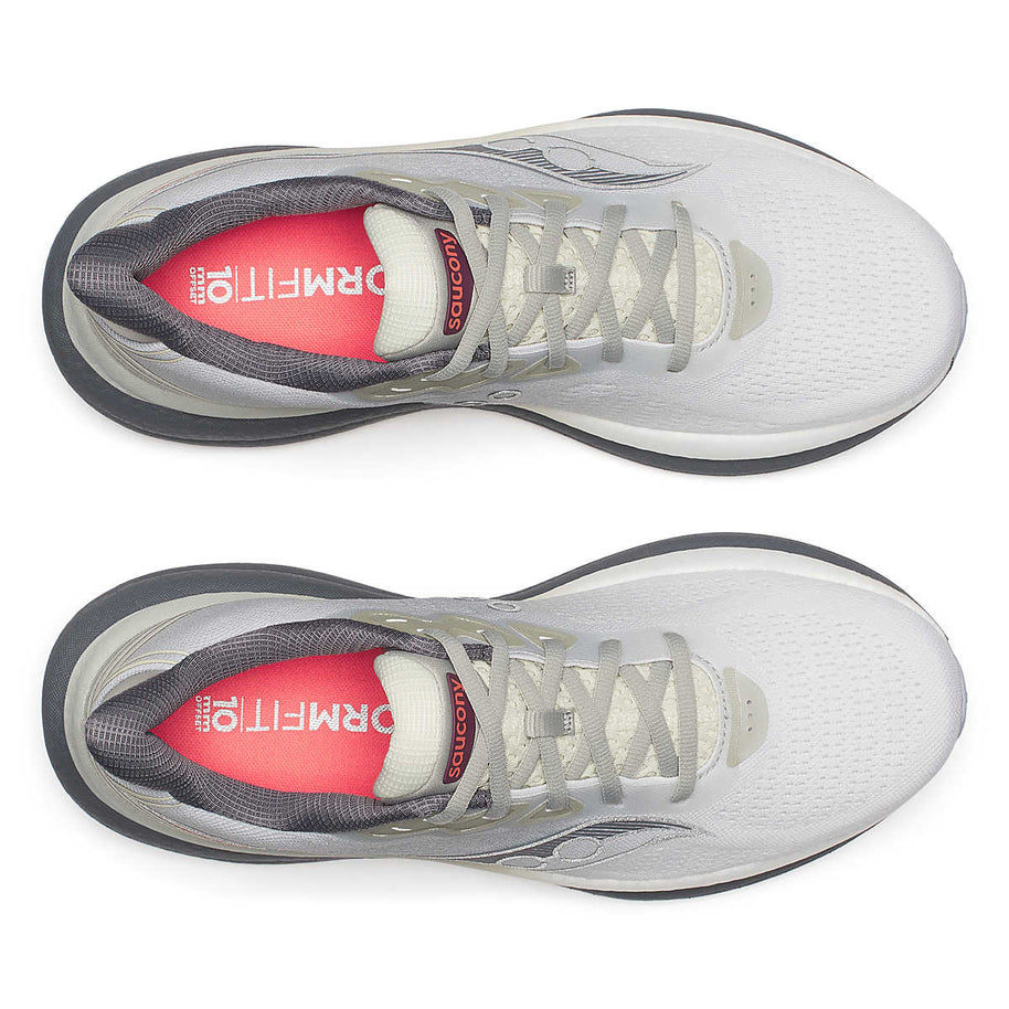 Triumph 23 - Men by Saucony in white and grey with PWRRUN PB cushioning, lightweight road running shoes designed for longer runs