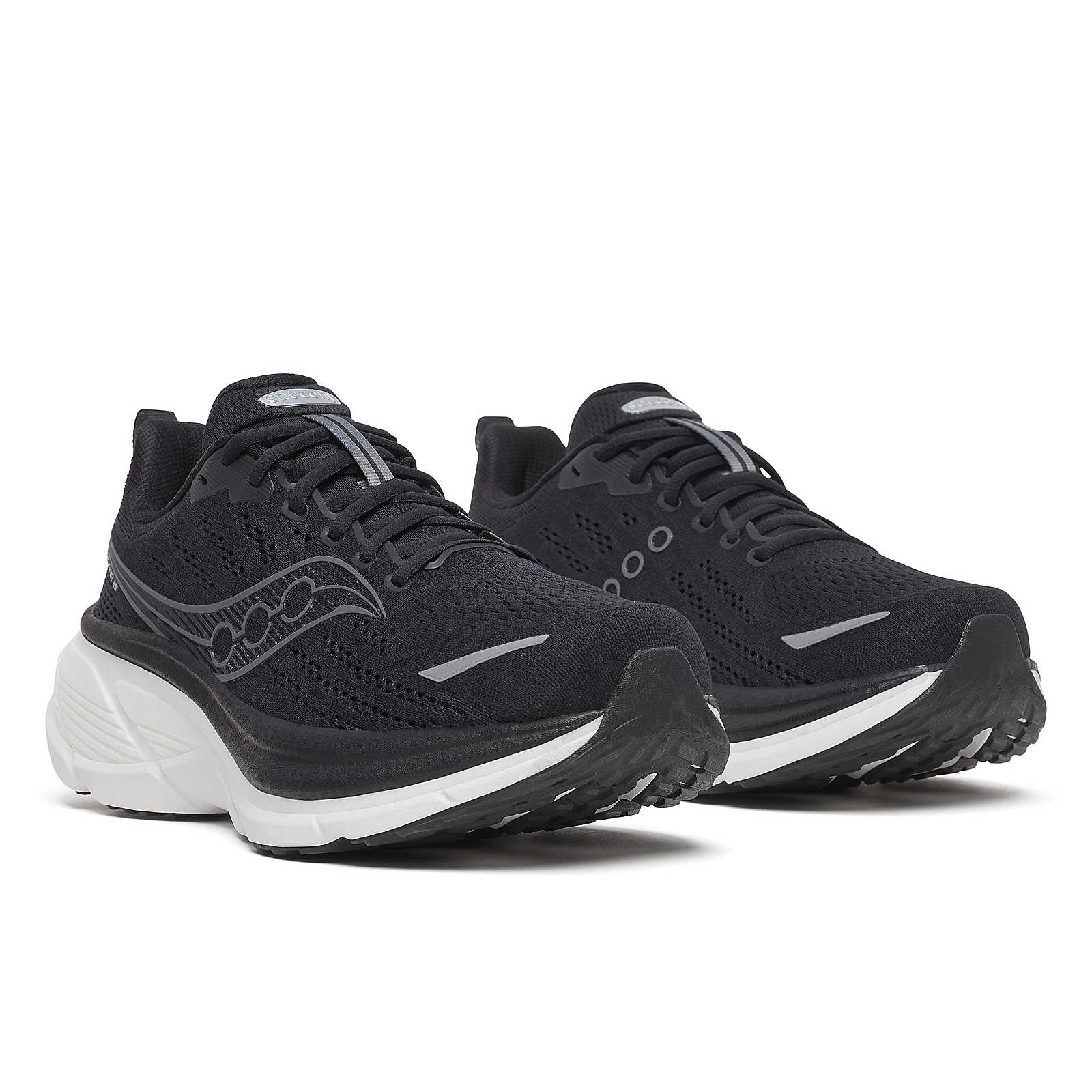 Hurricane 25 Wide - Men by Saucony in black and white with max cushioning and superfoam for comfortable road running and support