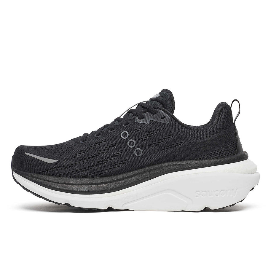 Hurricane 25 Wide - Men by Saucony in black and white with max cushioning and responsive superfoam for comfortable road running