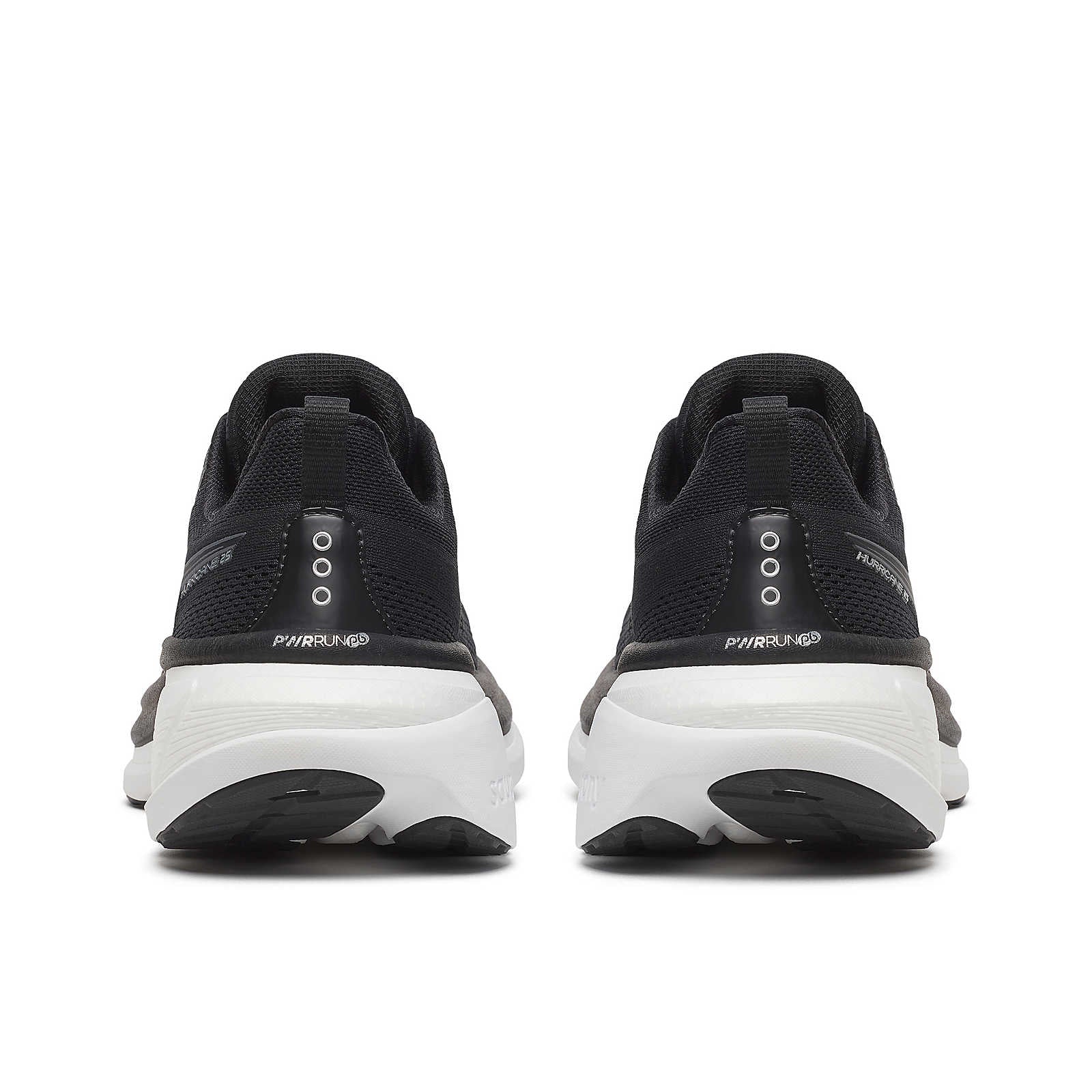 Hurricane 25 Wide - Men by Saucony in black and white with max cushioning and responsive superfoam for road running and comfort
