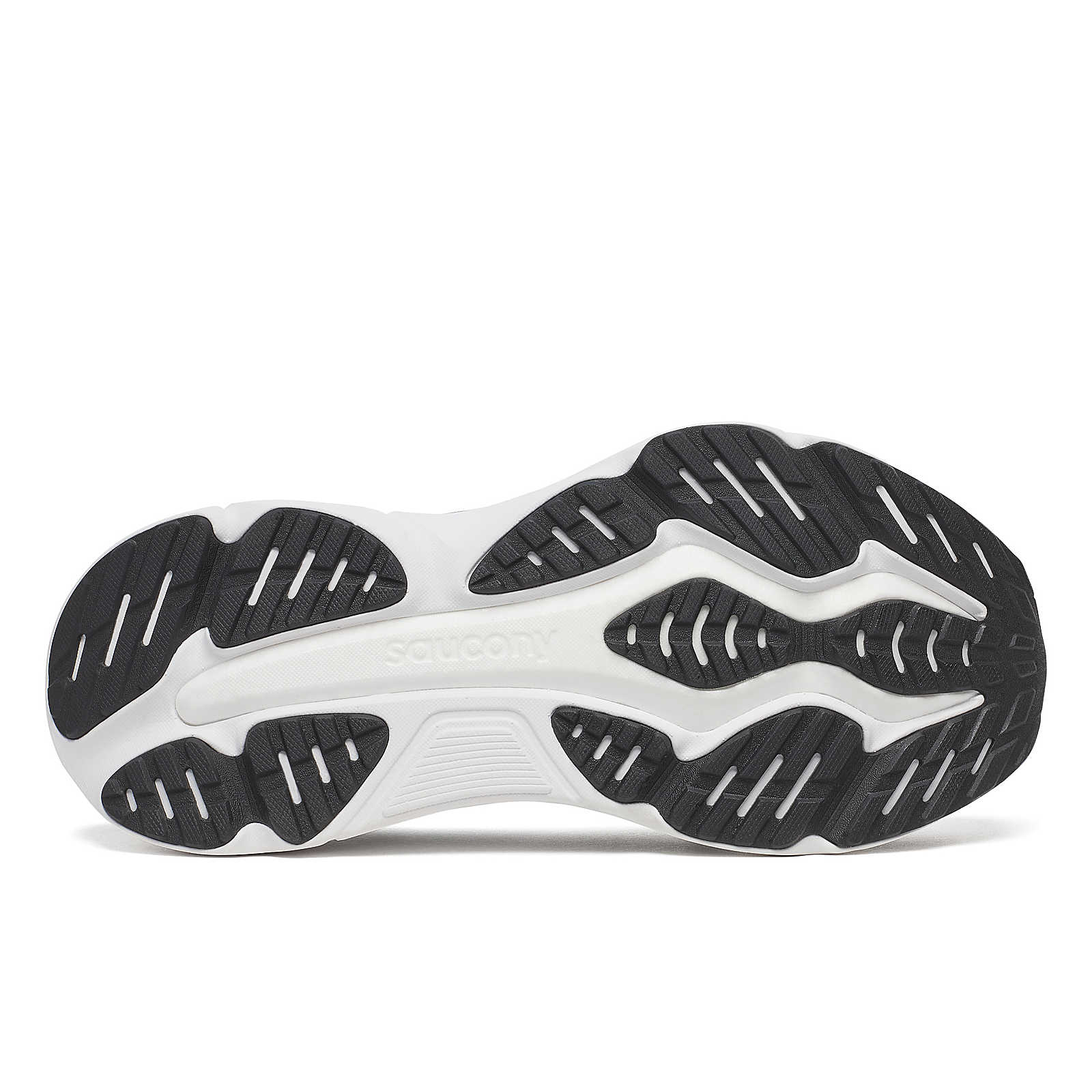 Hurricane 25 Wide - Men by Saucony in black and white with max cushioning and responsive superfoam for comfortable road running