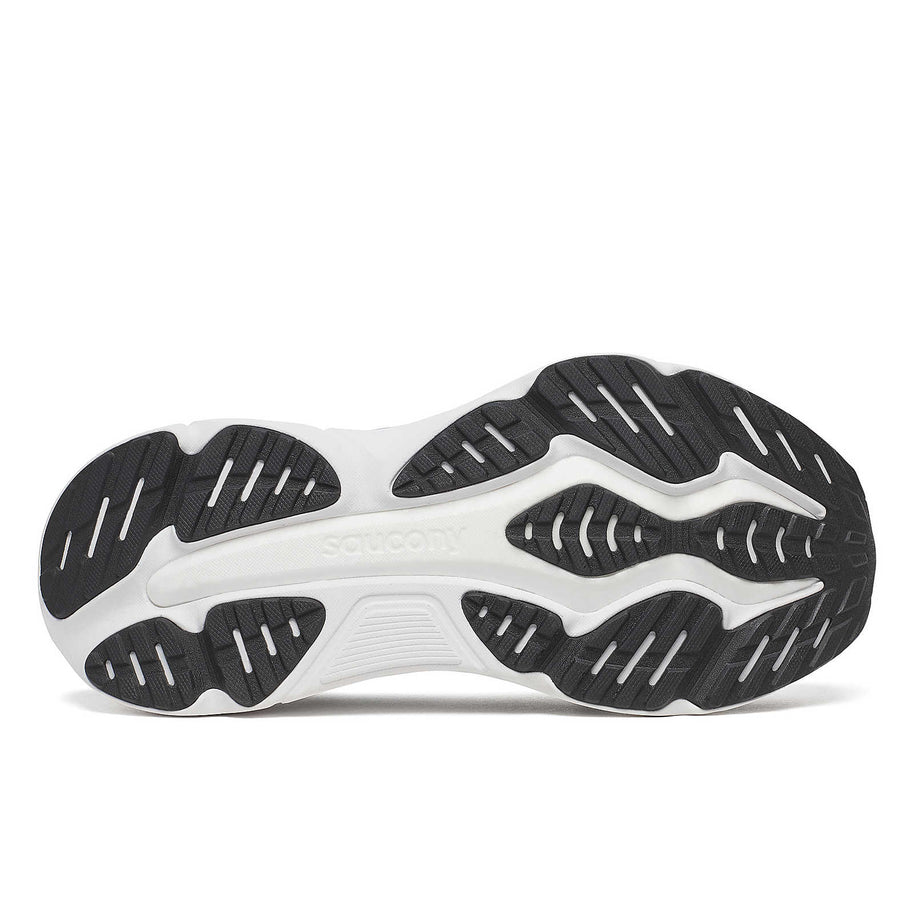 Hurricane 25 Wide - Men by Saucony in black and white with max cushioning and responsive superfoam for comfortable road running