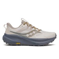 Xodus Ultra 4 - Men by Saucony in beige and dark grey, max cushioned trail running shoe with Vibram sole for long-haul outdoor use