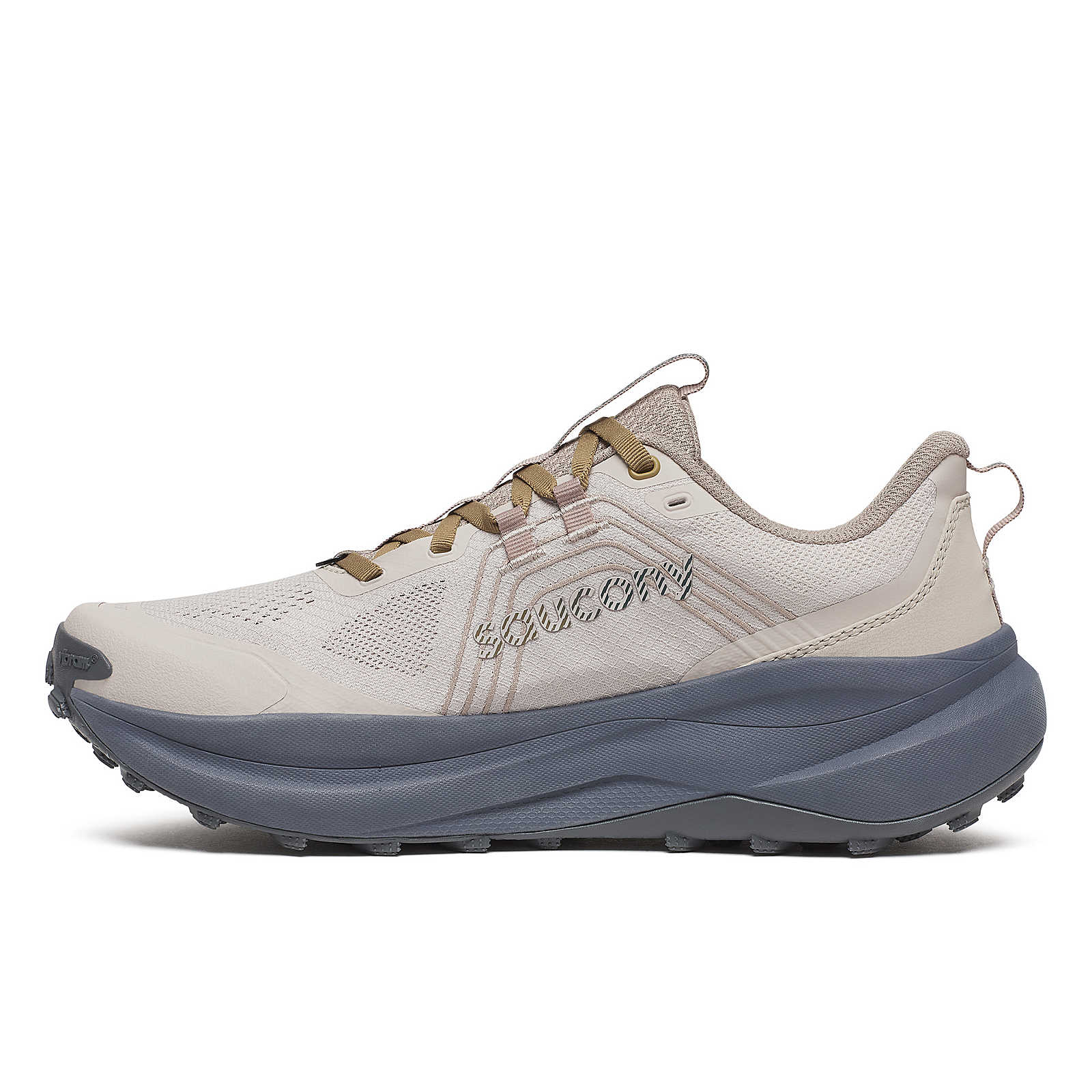 Xodus Ultra 4 - Men by Saucony in beige and grey, max cushioned trail running shoe with superior grip for long-haul outdoor runs