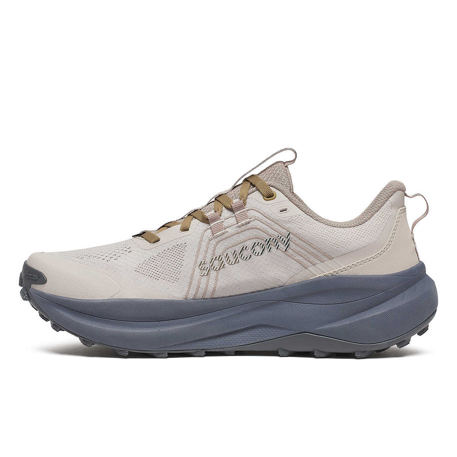 Xodus Ultra 4 - Men by Saucony in beige and grey, max cushioned trail running shoe with superior grip for long-haul outdoor runs