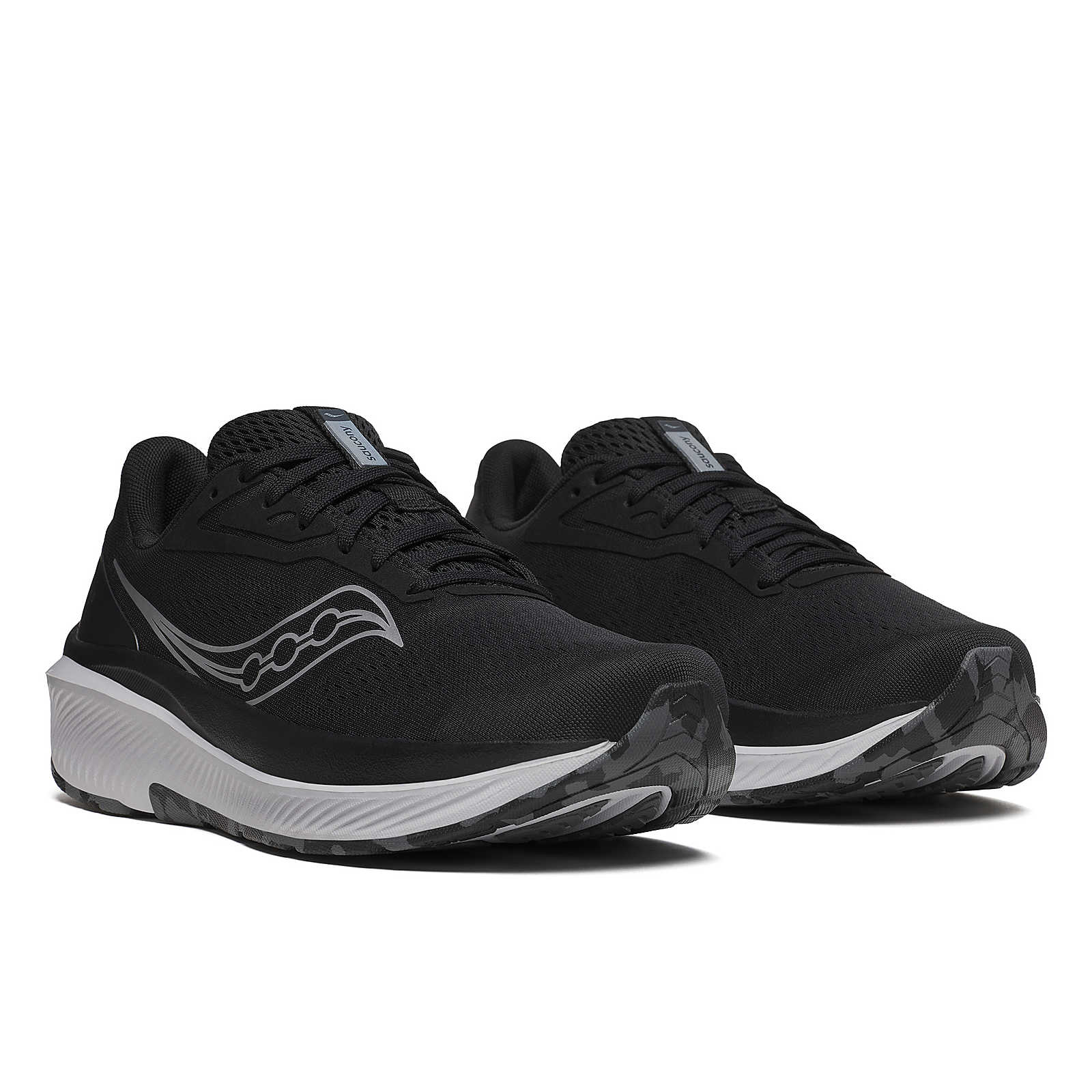 Echelon 10 - Men by Saucony in black with wide stable base, cushioned road running shoe ideal for walkers and runners seeking comfort and protection