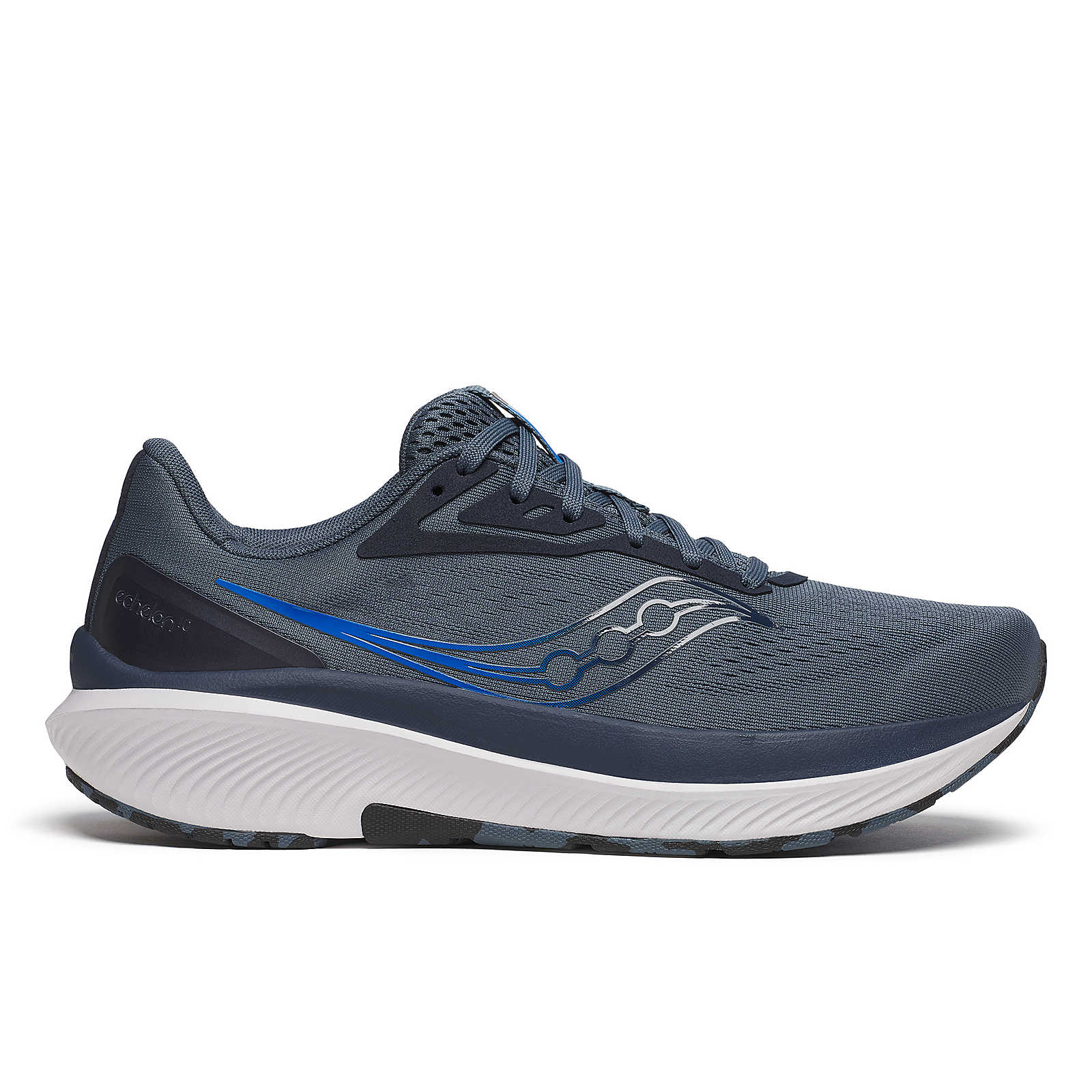 Echelon 10 - Men by Saucony in dark grey and blue, cushioned road running shoe with broad stable base for comfort and support