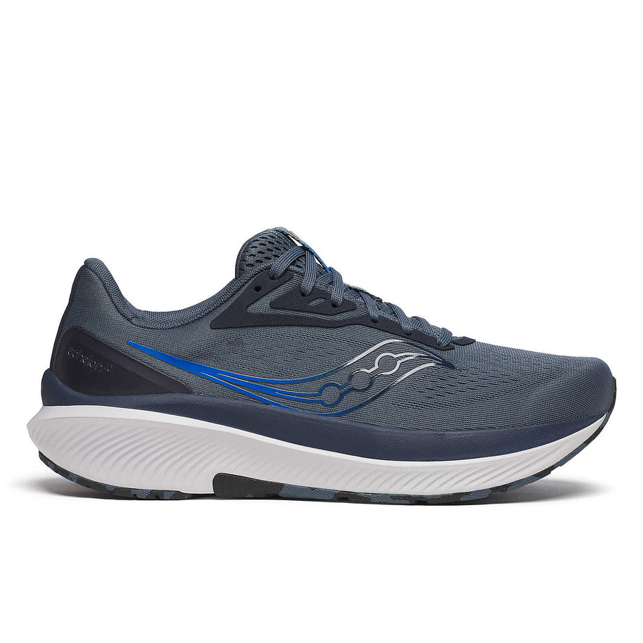 Echelon 10 - Men by Saucony in dark grey and blue, cushioned road running shoe with broad stable base for comfort and support