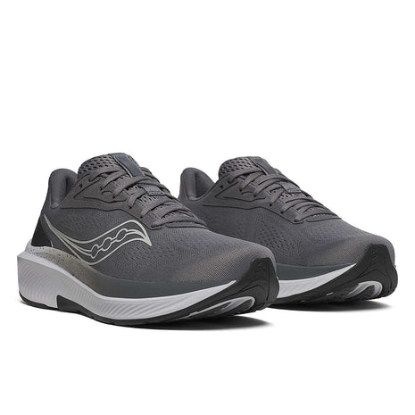 Echelon 10 Wide - Men by Saucony in dark grey with wide fit, cushioned road running shoe for comfort and protection on pavement.