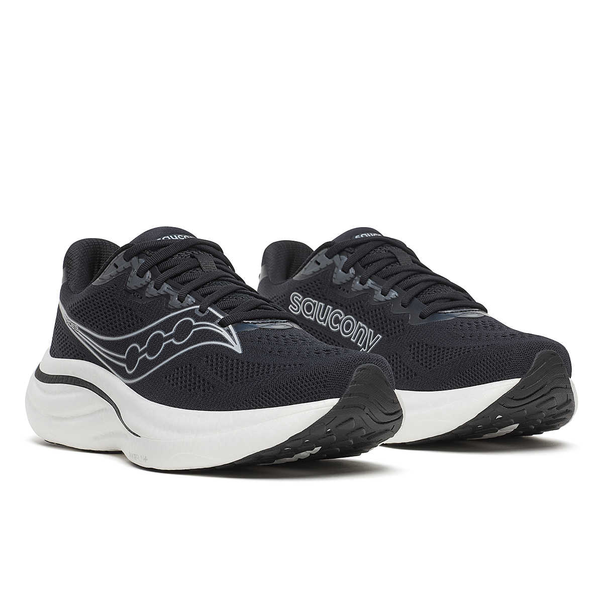 Ride 19 Wide - Men by Saucony in black with white sole, soft responsive road running shoes for long runs and steady training