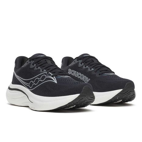 Ride 19 Wide - Men by Saucony in black with white sole, soft responsive road running shoes for long runs and steady training
