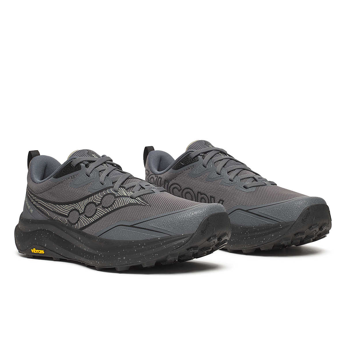 Peregrine 16 - Men trail running shoes in grey by Saucony with Vibram Megagrip for rugged terrain traction and cushioning