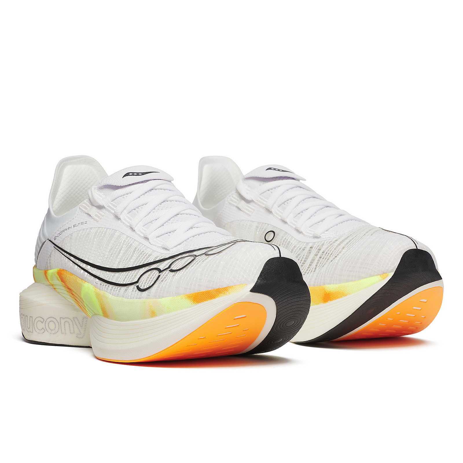 Endorphin Elite 2 - Unisex by Saucony in white with orange sole, IncrediRUN foam for energy return, designed for competitive road running
