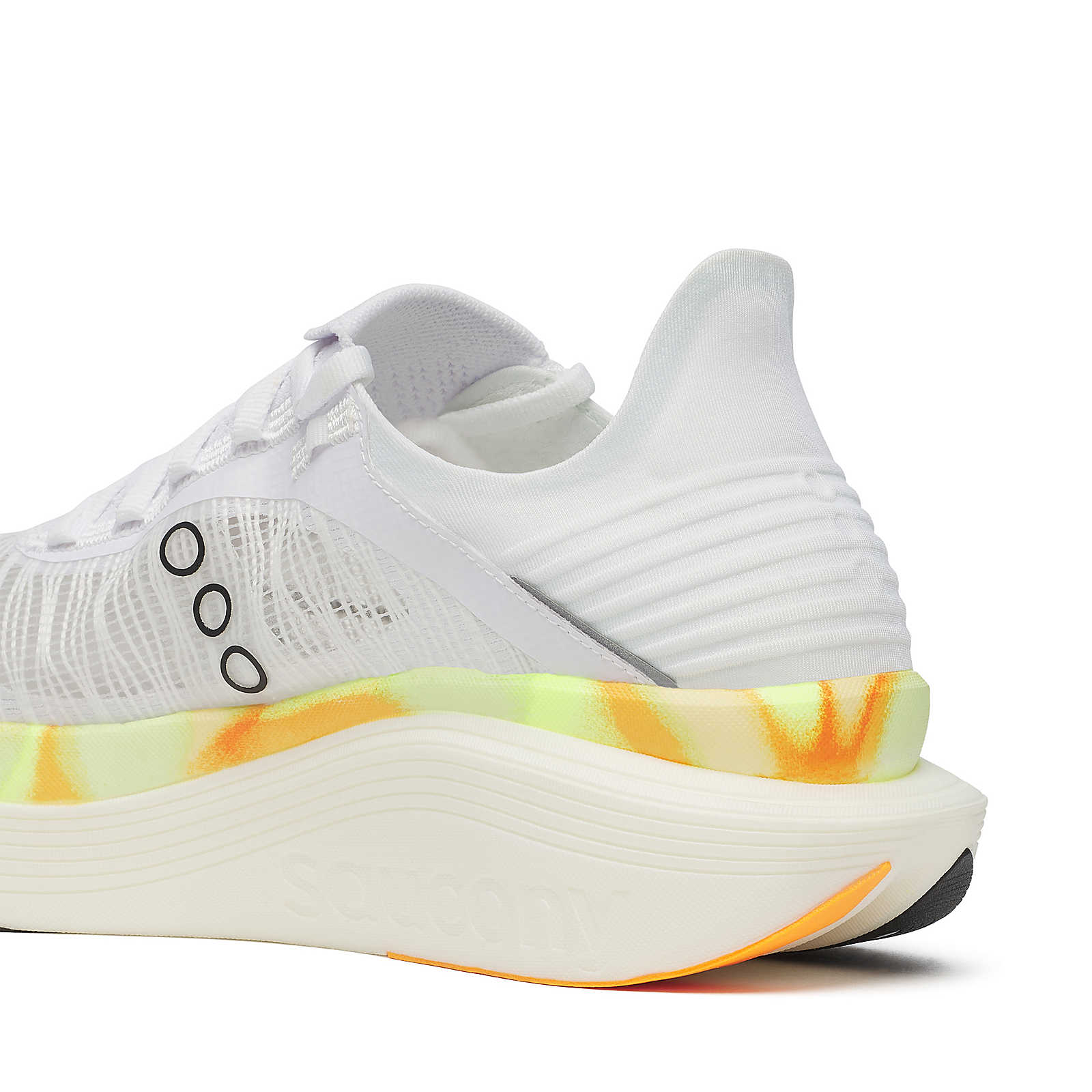 Endorphin Elite 2 - Unisex by Saucony in white with vibrant yellow-orange sole, lightweight road running shoe with IncrediRUN foam for energy return