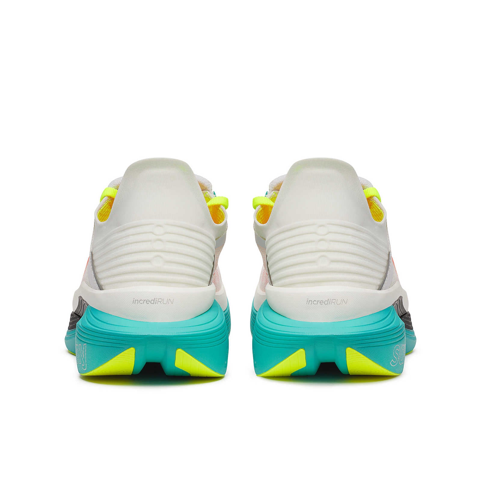Endorphin Elite 2 - Unisex by Saucony in white, teal, and yellow with IncrediRUN foam for competitive road running and energy return