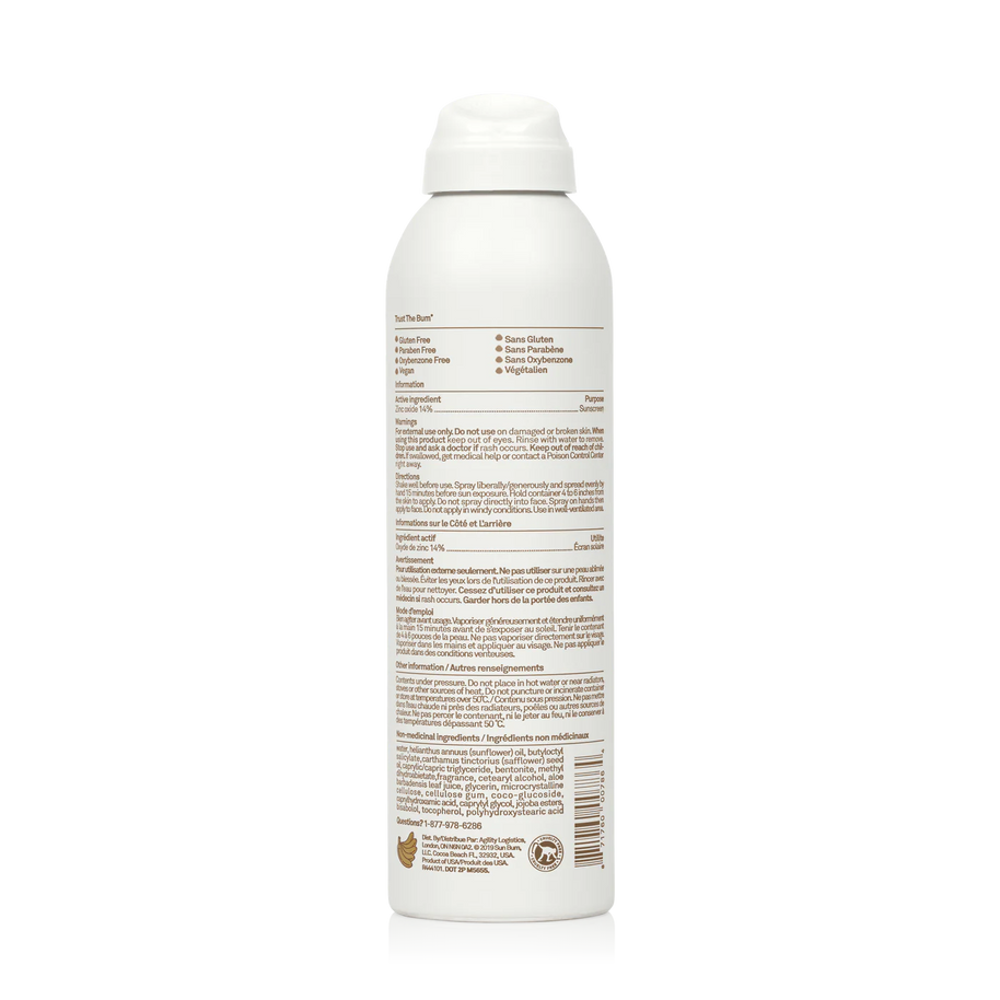 Mineral SPF 30 Sunscreen Spray by Sun Bum in white bottle, zinc-based mineral formula, lightweight and easy to apply for sun protection