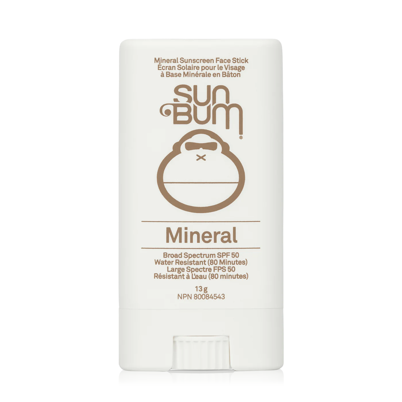 Mineral SPF 50 Sunscreen Face Stick by Sun Bum in white and brown, zinc-based, broad spectrum, lightweight, water resistant for outdoor sun protection