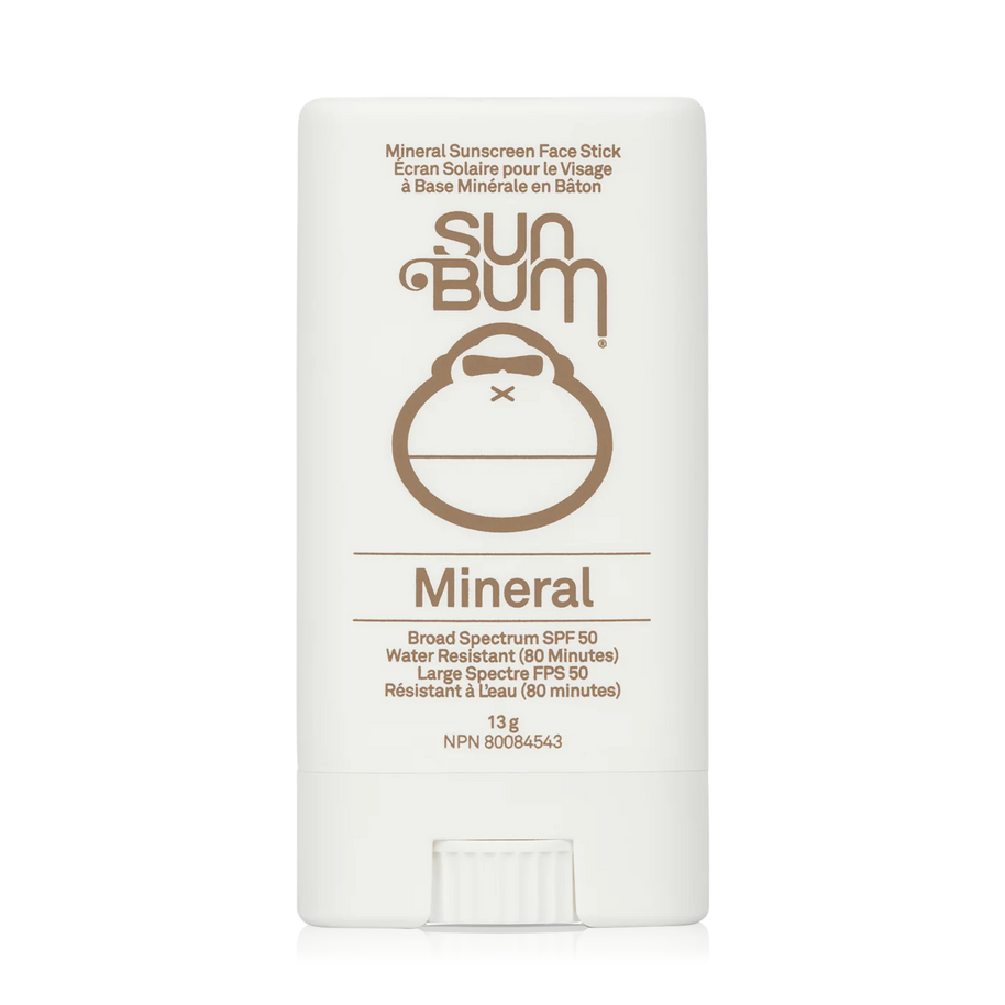 Mineral SPF 50 Sunscreen Face Stick by Sun Bum in white and brown, zinc-based, broad spectrum, lightweight, water resistant for outdoor sun protection