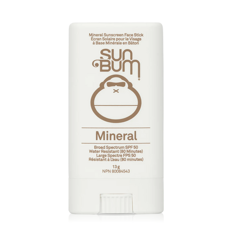 Mineral SPF 50 Sunscreen Face Stick by Sun Bum in white and brown, zinc-based, broad spectrum, lightweight, water resistant for outdoor sun protection