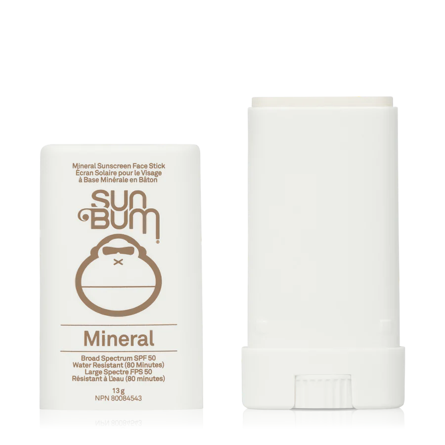 Mineral SPF 50 Sunscreen Face Stick by Sun Bum in white, zinc-based broad spectrum, lightweight, water resistant for face protection outdoors