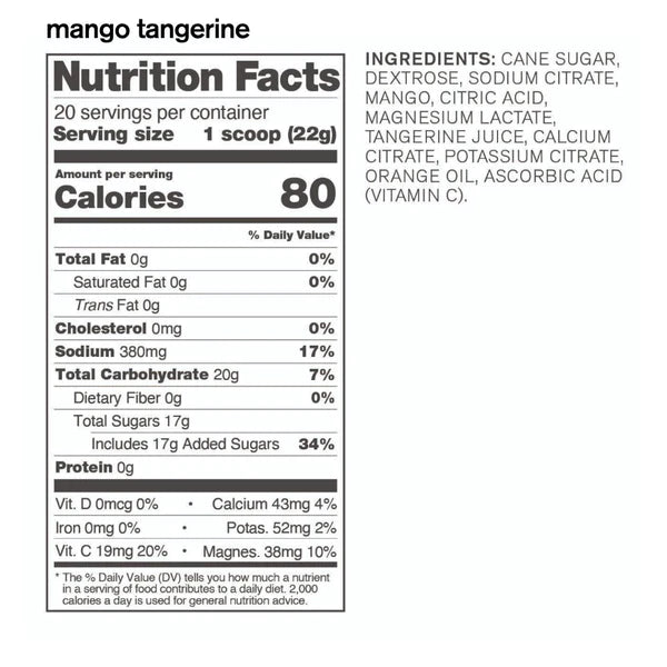 Sport Hydration Drink Mix mango tangerine by Skratch Labs, USA-based electrolyte replacement with natural sugars for workout energy and hydration