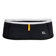 SL Running Band by Naked in black with white trim, lightweight waist belt for carrying essentials during short distance runs like 5Ks and half marathons